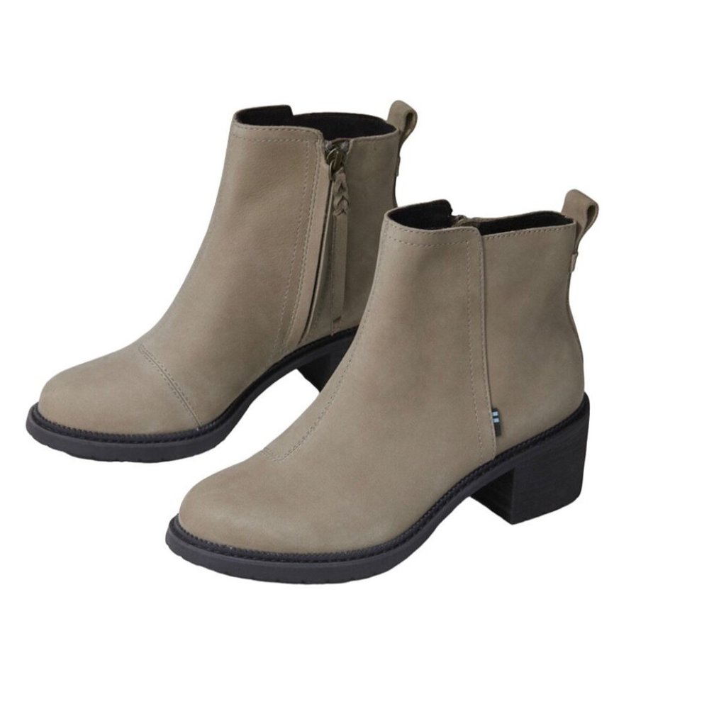 TOMS Nubuck Leather Marina Taupe Grey Ankle Booties Size 10M
